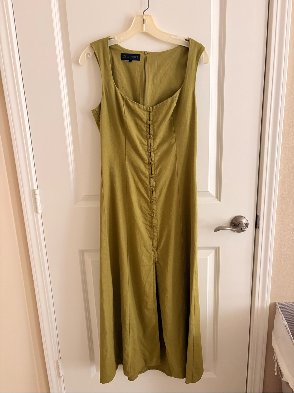 Sleeveless Olive Green Button-Front Maxi Dress